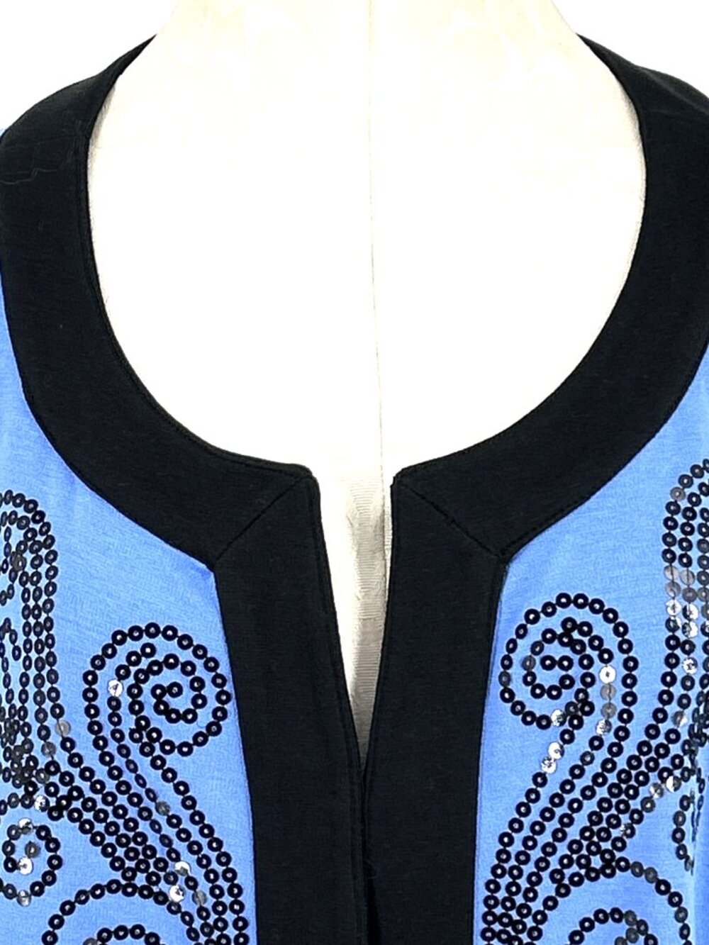 Bob Mackie Womens Cardigan Blue Black Sz 3XL Wearable Art Sequin Embellished - Picture 2 of 7